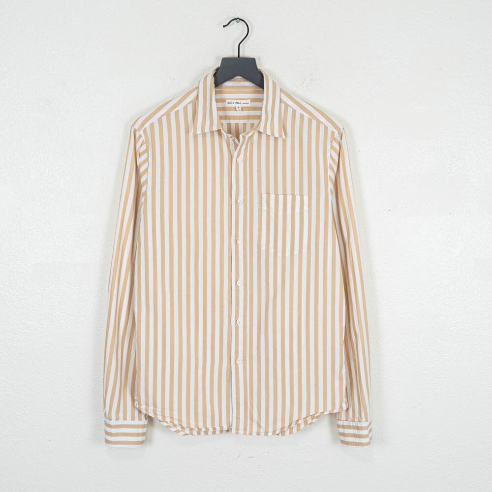 ALEX MILL Long Sleeve Button up Shirt Beige White Stripe cotton sz Small